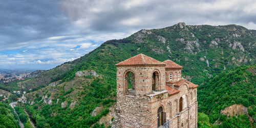 Bulgarian rhodope mountain view from the side of the asens fortress on a cloudy summer day