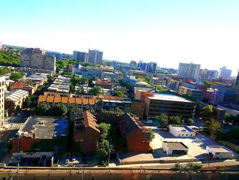 Cityscape against clear sky