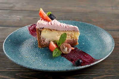 Close-up of chocolate cake on table