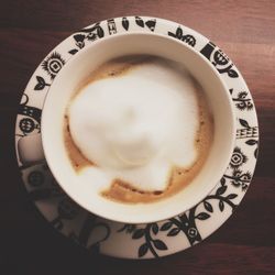 Directly above shot of coffee cup on table