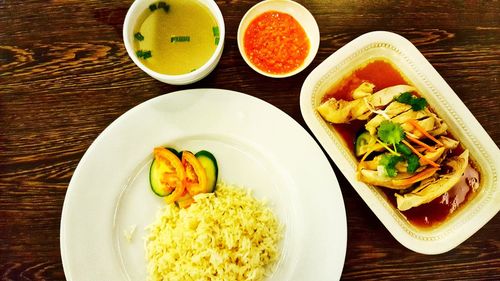 Close-up of meal served on table