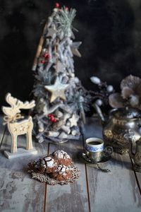 Close-up of christmas decoration on table