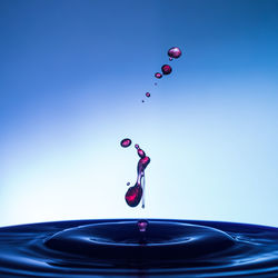 Close-up of water splashing against blue background