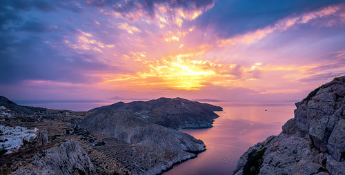 Scenic view of mountains against sky during sunset