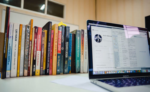 Close-up of books in shelf