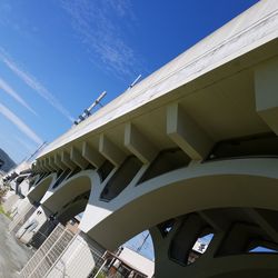 Low angle view of building against blue sky