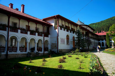 Facade of house against clear sky