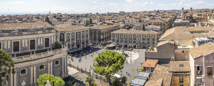  extra wide high angle view of the center of catania with duomo square