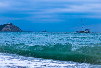 Scenic view of sea against cloudy sky