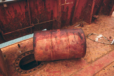 High angle view of old rusty metal