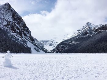 Scenic view of snow covered mountains against sky