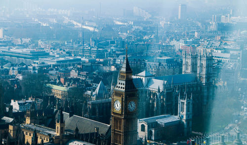 High angle view of buildings in city