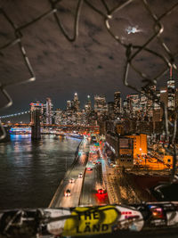 High angle view of illuminated city at night