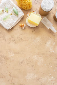 High angle view of food on table