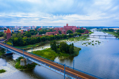 High angle view of bridge over river against sky