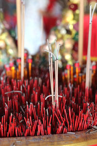 Close-up of red bell peppers at temple