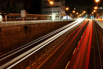 Light trails on road at night