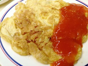 High angle view of breakfast served in plate