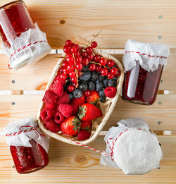 High angle view of fruits on table