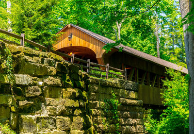 Low angle view of bridge in forest