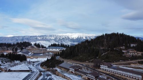 High angle view of railroad track against sky