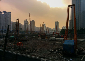 Construction site at sunset