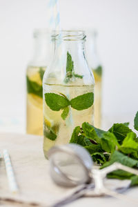 Close-up of drink on glass table