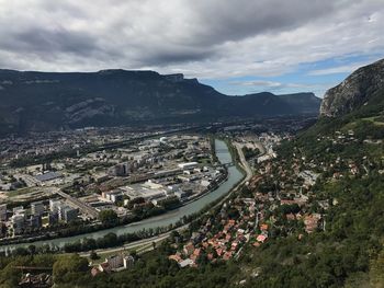 High angle view of cityscape against sky