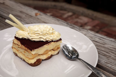 Close-up of dessert in plate on table