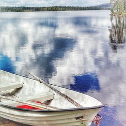 High angle view of boat moored in lake