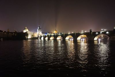 View of bridge over river at night