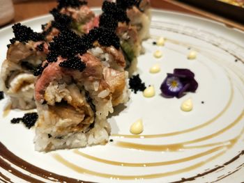 Close-up of dessert served in plate