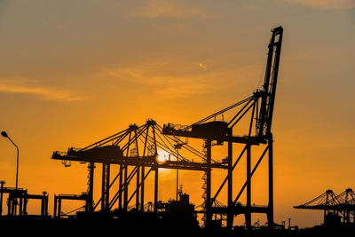 Silhouette of cranes at sunset