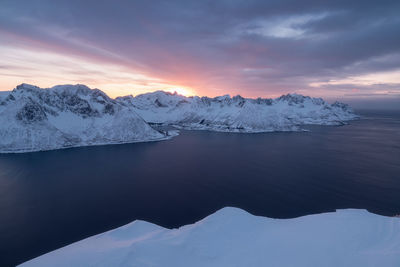 Scenic view of snowcapped mountains against sky during winter