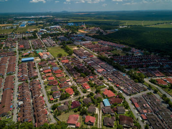 High angle view of buildings in town