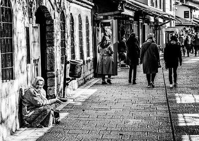 People walking on city street