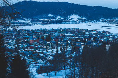 Aerial view of illuminated cityscape