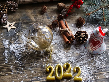 High angle view of cookies on table