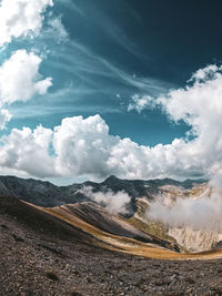 Panoramic view of volcanic landscape against sky