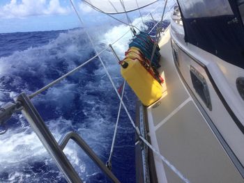 High angle view of sailboat in sea