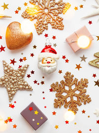 High angle view of christmas decoration on table