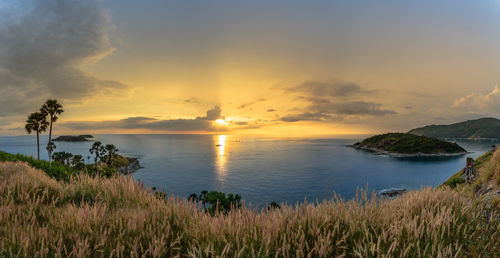 Scenic view of sea against sky during sunset