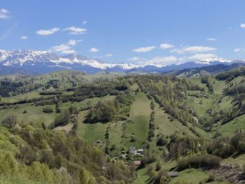 Panoramic view of landscape and mountains against sky