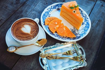 High angle view of breakfast on table