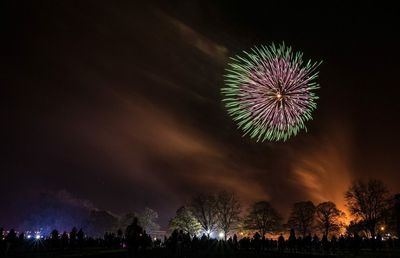 Low angle view of firework display