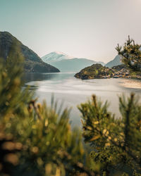 Scenic view of sea against clear sky