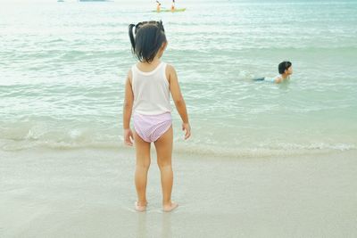 Rear view of girls on beach