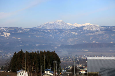 Scenic view of snowcapped mountains against sky