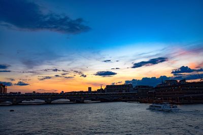 Scenic view of river against sky during sunset