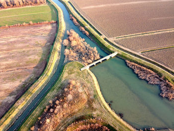 High angle view of river amidst land